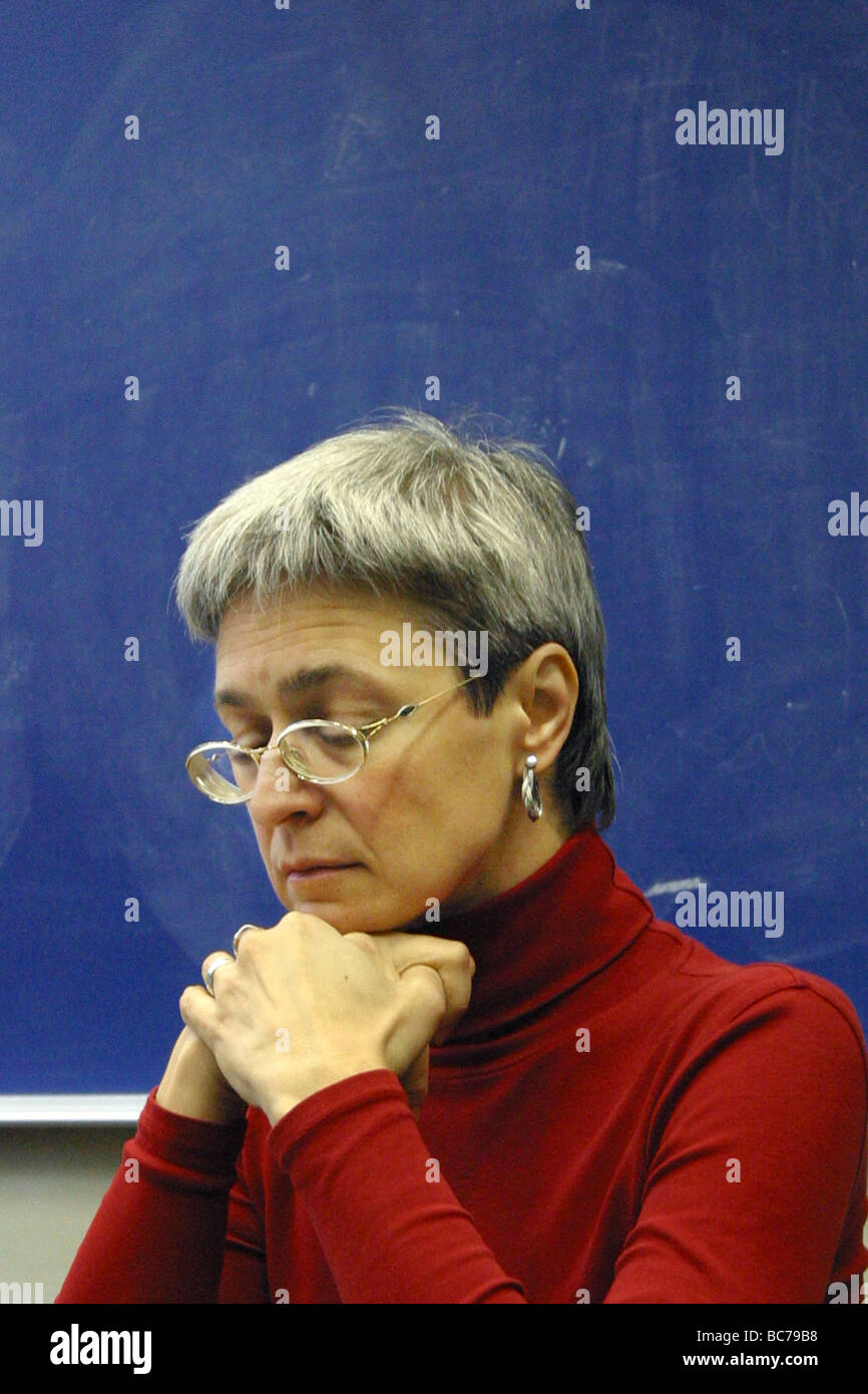 Rusian journalist Anna Politkóvskaya is seen on a conference in November 2002 on Barcelona Anna was killed on 07 October 2006 Stock Photo