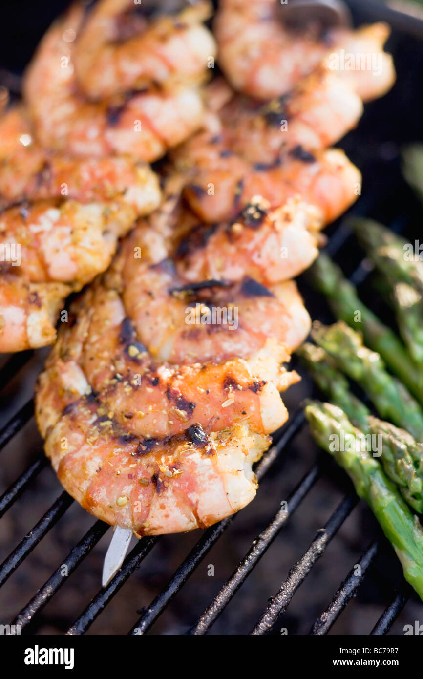 Prawn skewers on a barbecue Stock Photo Alamy
