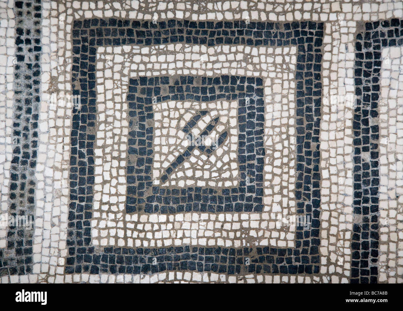 Poseidon Neptune trident in mosaic on the floor of the baths complex Herculaneum Italy Stock Photo