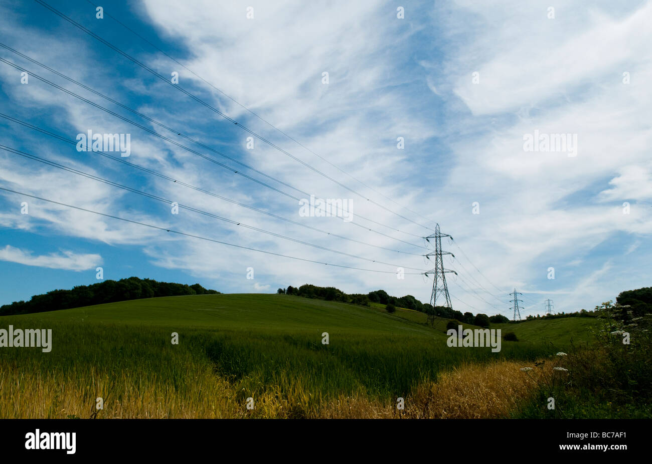 Electricity pylons in the Cotswolds countryside Stock Photo - Alamy