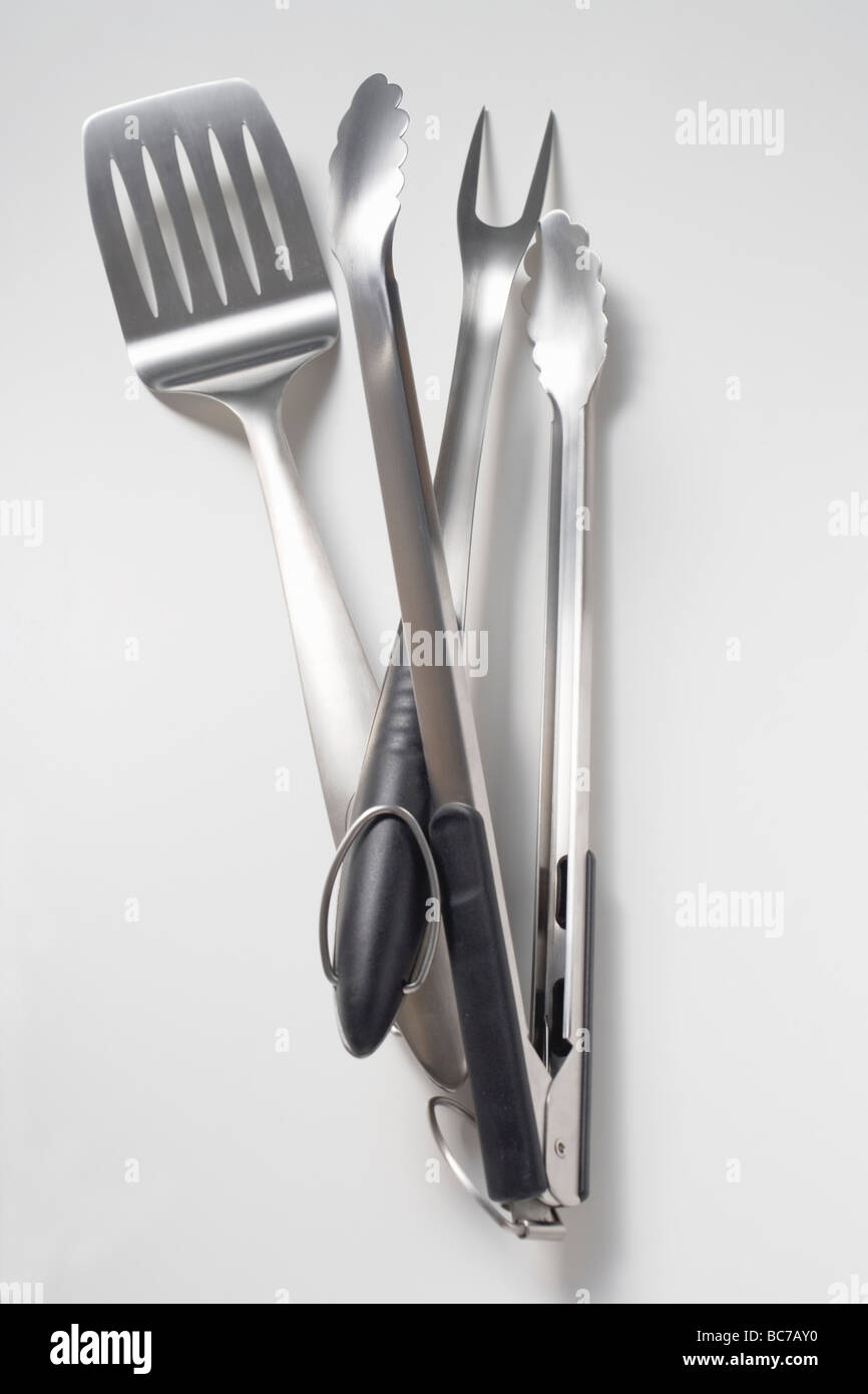 Barbecue tools (tongs, carving fork, spatula Stock Photo Alamy