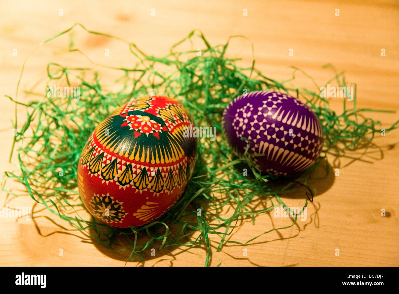 Silesian easter eggs. The eggs are made as a traditional hadicraft in Saxony, Germany. Stock Photo
