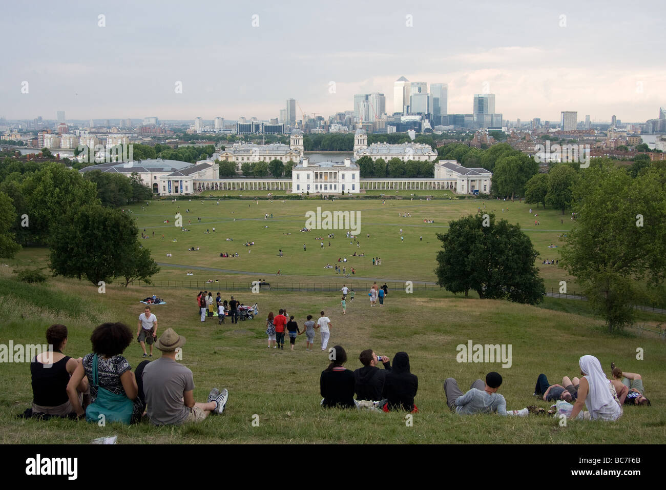 naval college docklands view from greenwich park tourists hill london england UK Europe Stock Photo