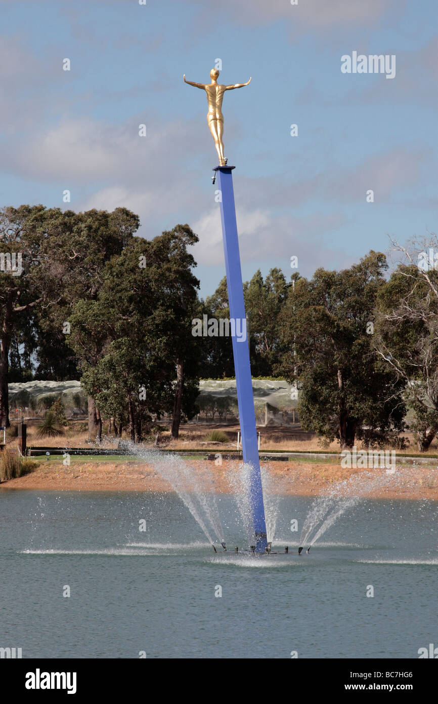 The statue by Charlie and Joan Smith titled 'Free as a Bird' in the lake at the Laurance Winery Margaret River western Australia Stock Photo