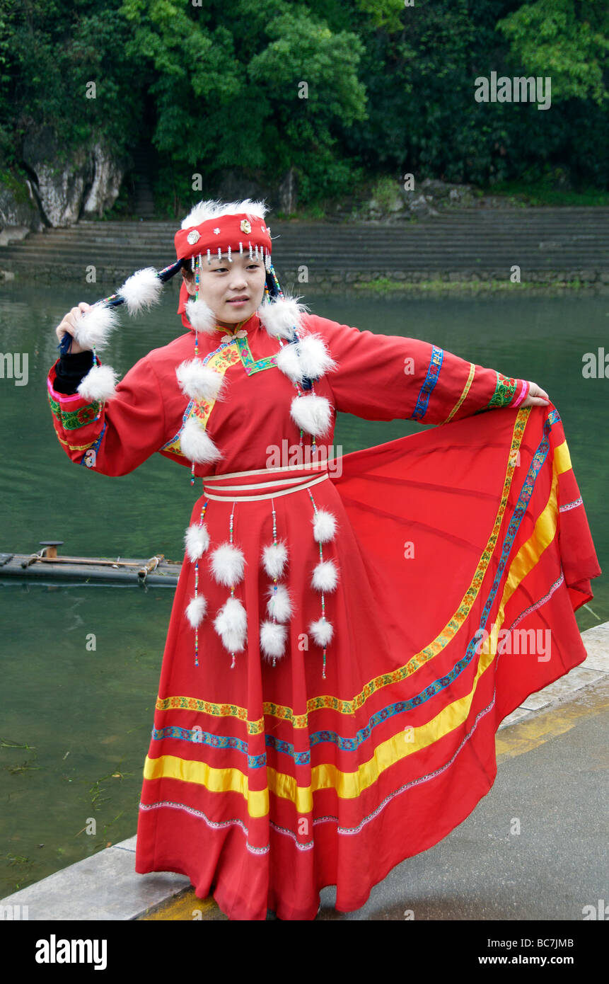 Girl dressed in minority costume Guilin Guangxi China Stock Photo