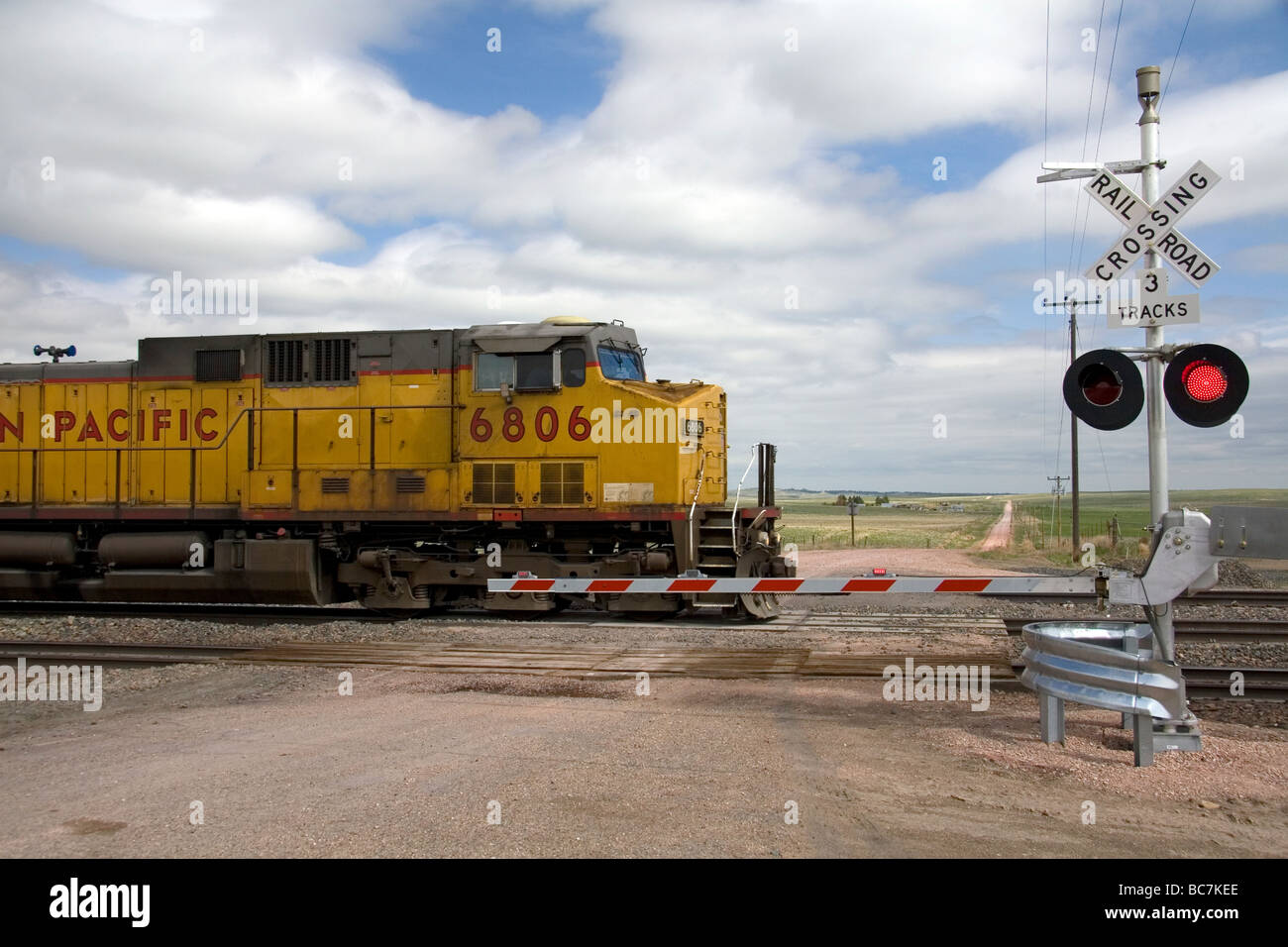 Union Pacific unit train of coal traveling near Lusk Wyoming USA Stock Photo