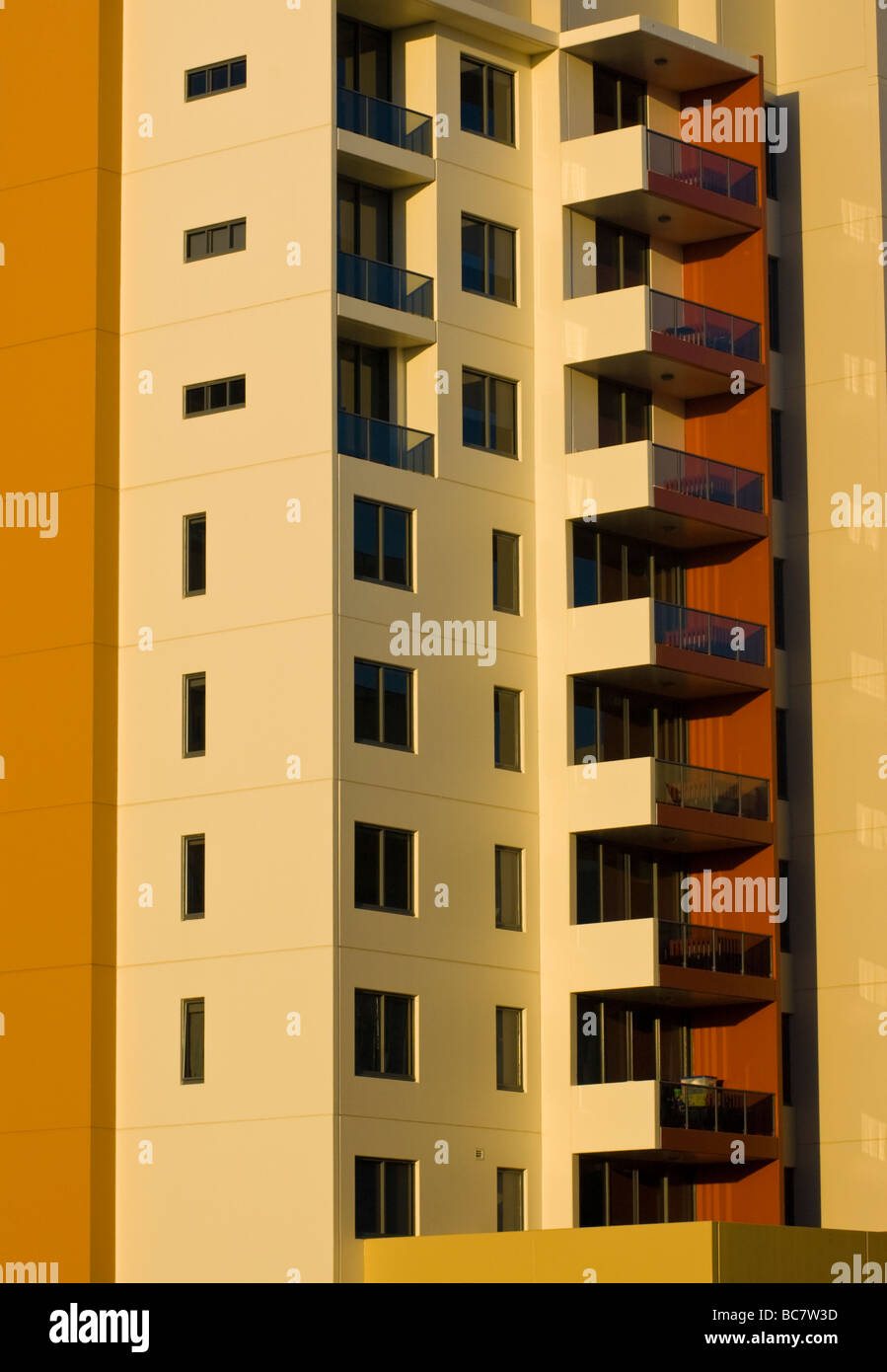 A typical new, modern apartment block in Waterloo, Sydney, Australia; high rise apartment block; block of flats; tower block; residential; Stock Photo