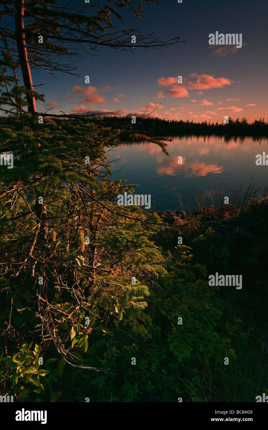 Sunset over Berry Hill Pond, Gros Morne National Park, Newfoundland, Eastern Canada Stock Photo