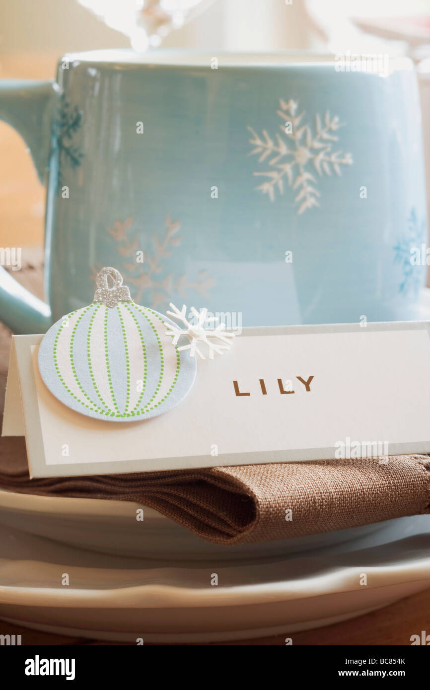 Christmas place-setting with place card - Stock Photo