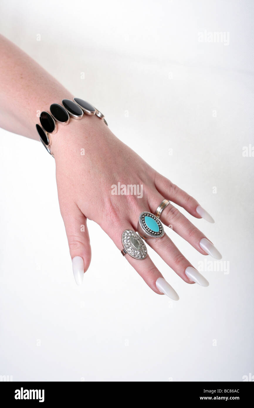 False white fingernails on hand Stock Photo