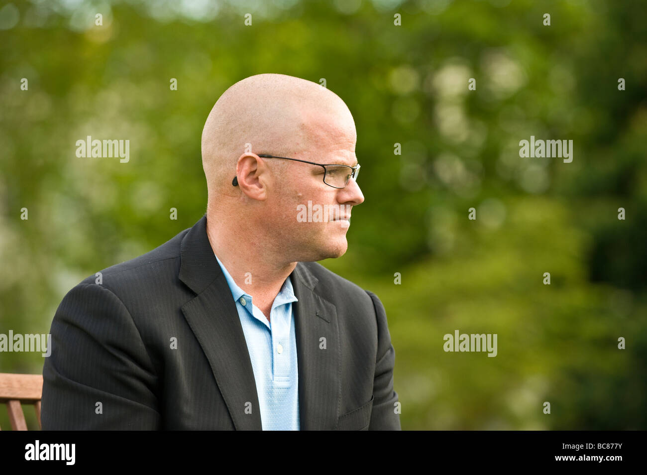 Heston Blumenthal, chef at The Fat Duck, speaks with a reporter at the Cheltenham Science Festival 2009 Stock Photo