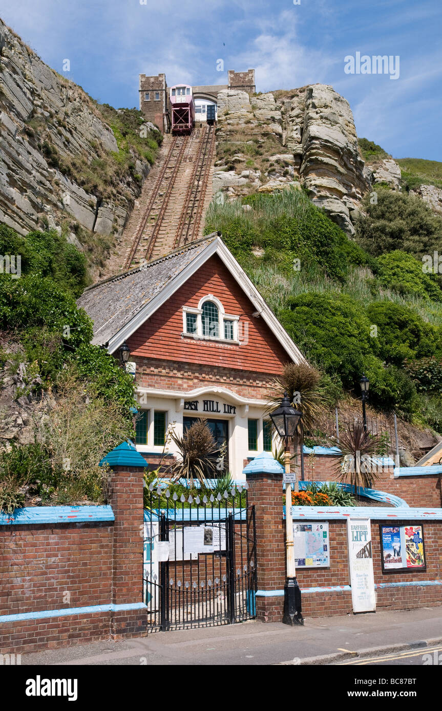 The East Cliff Funicular railway in Hastings, East Sussex. Stock Photo