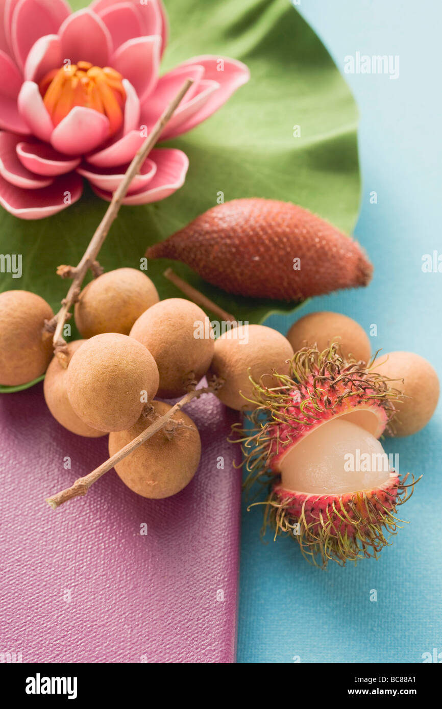 Exotic fruit and water lily - Stock Photo