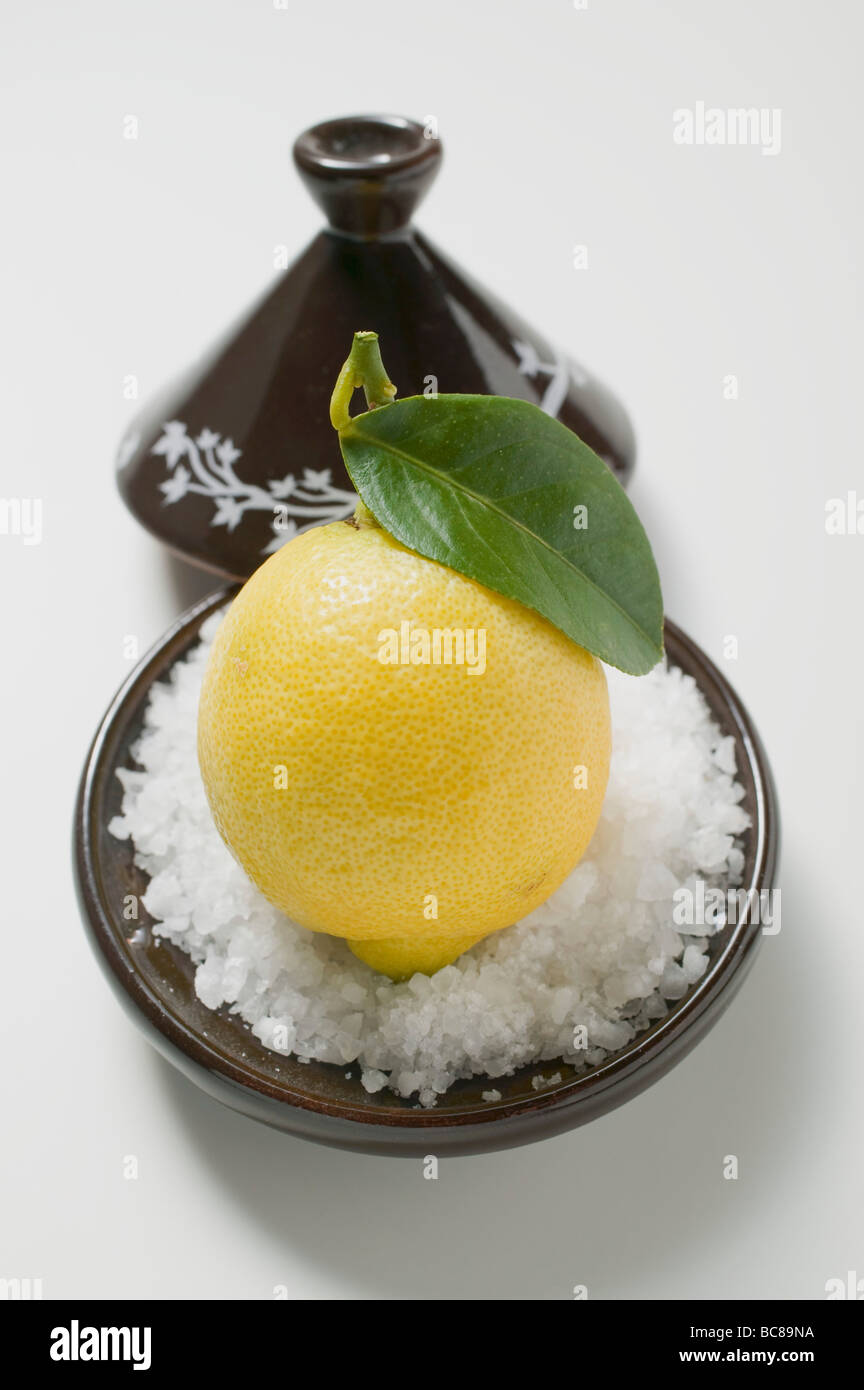 Lemon on sea salt Stock Photo - Alamy