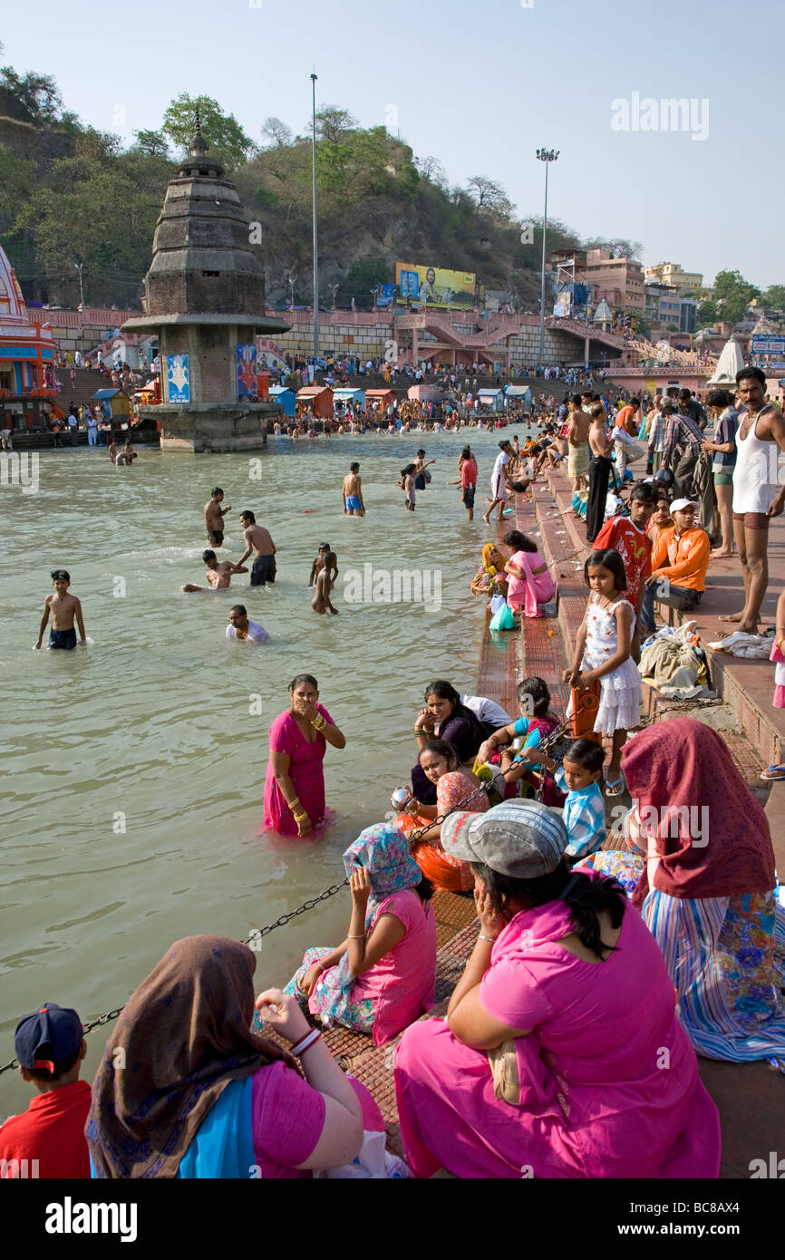 People bathing in the Ganges river. Haridwar. Uttarakhand. India Stock Photo
