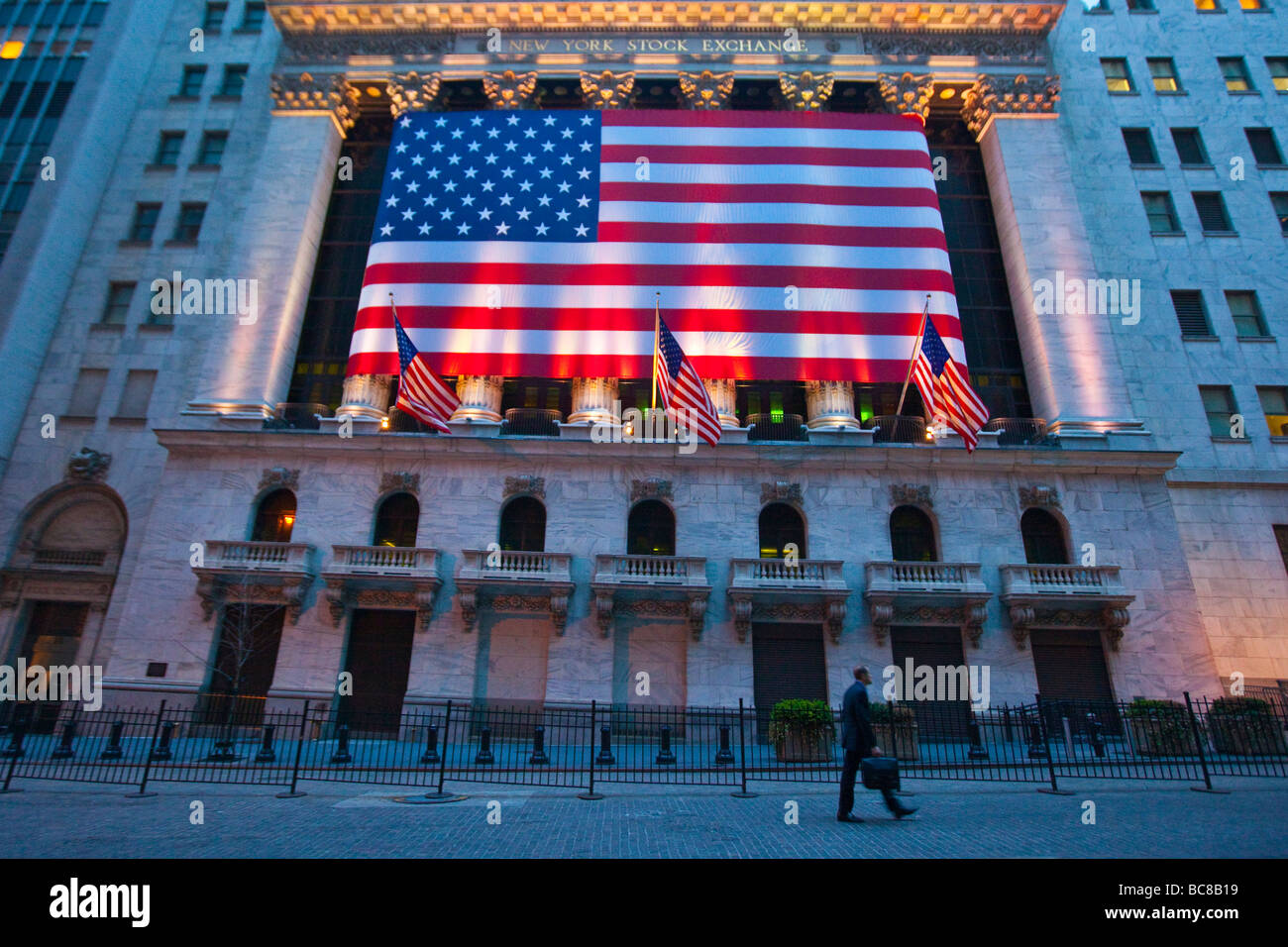 Stock Exchange at Night in the Financial District in New York City Stock Photo