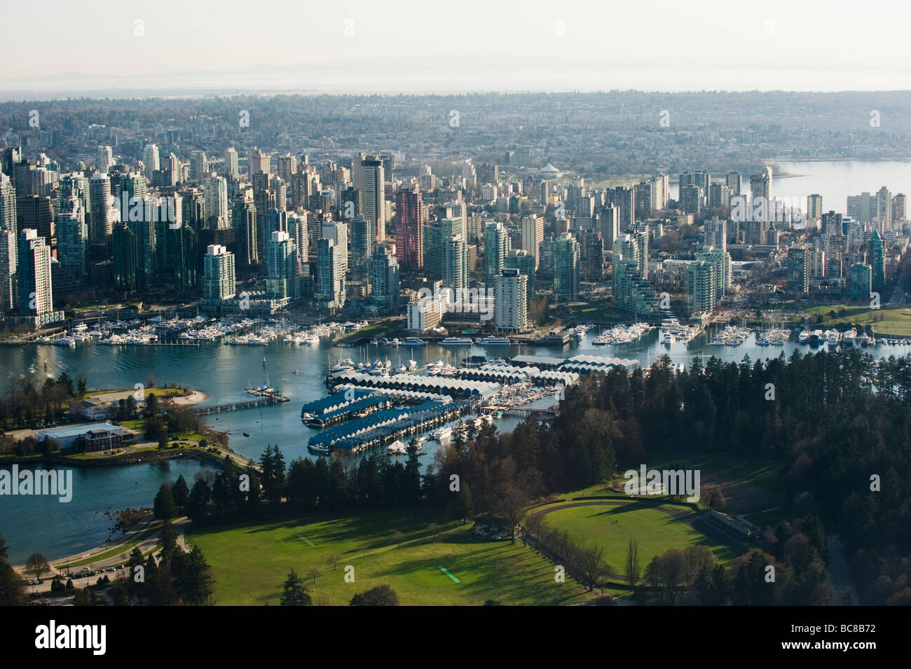 aerial view of downtown skyline buildings Vancouver British Columbia Canada Stock Photo