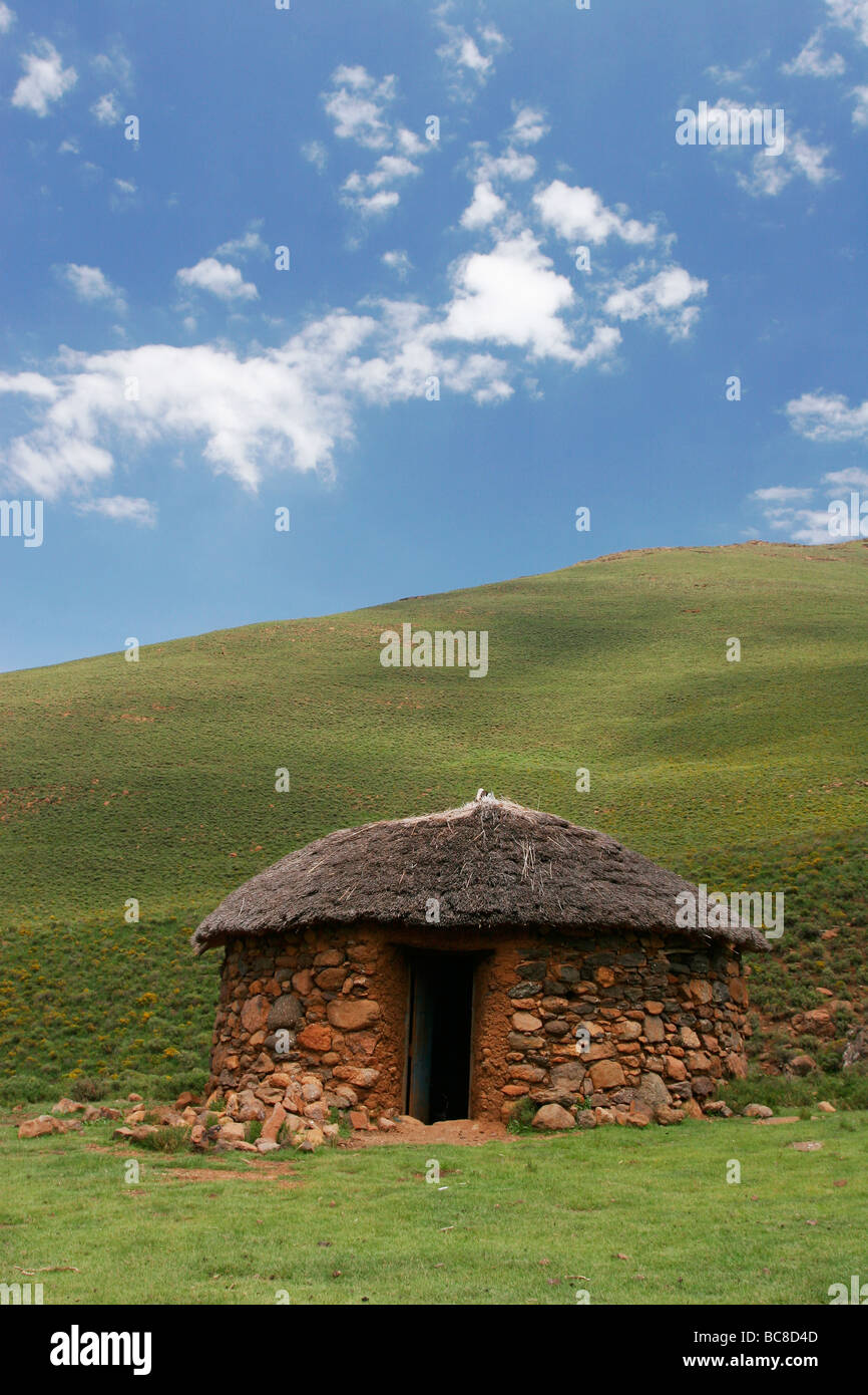 Typical rondavel Hut in the Lesotho highlands Stock Photo