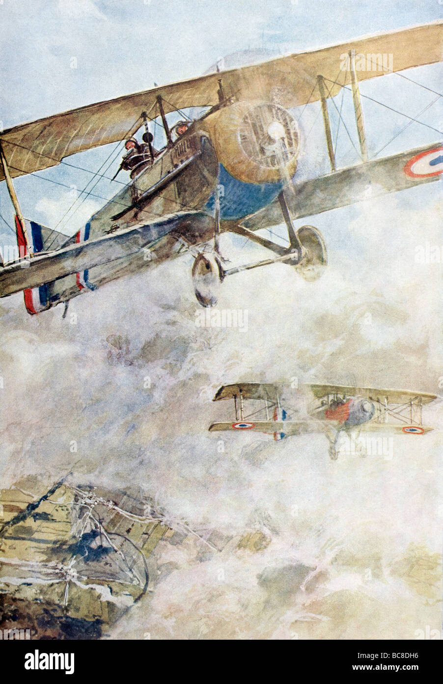 SPAD fighter planes of the French air force on patrol . Stock Photo