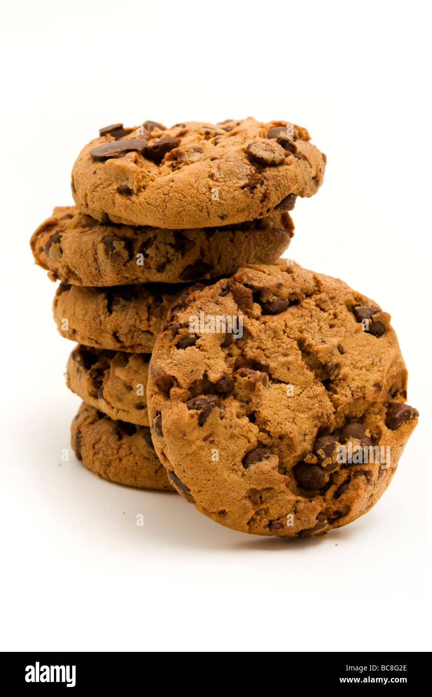 Chocolate chip cookies on a white background Stock Photo