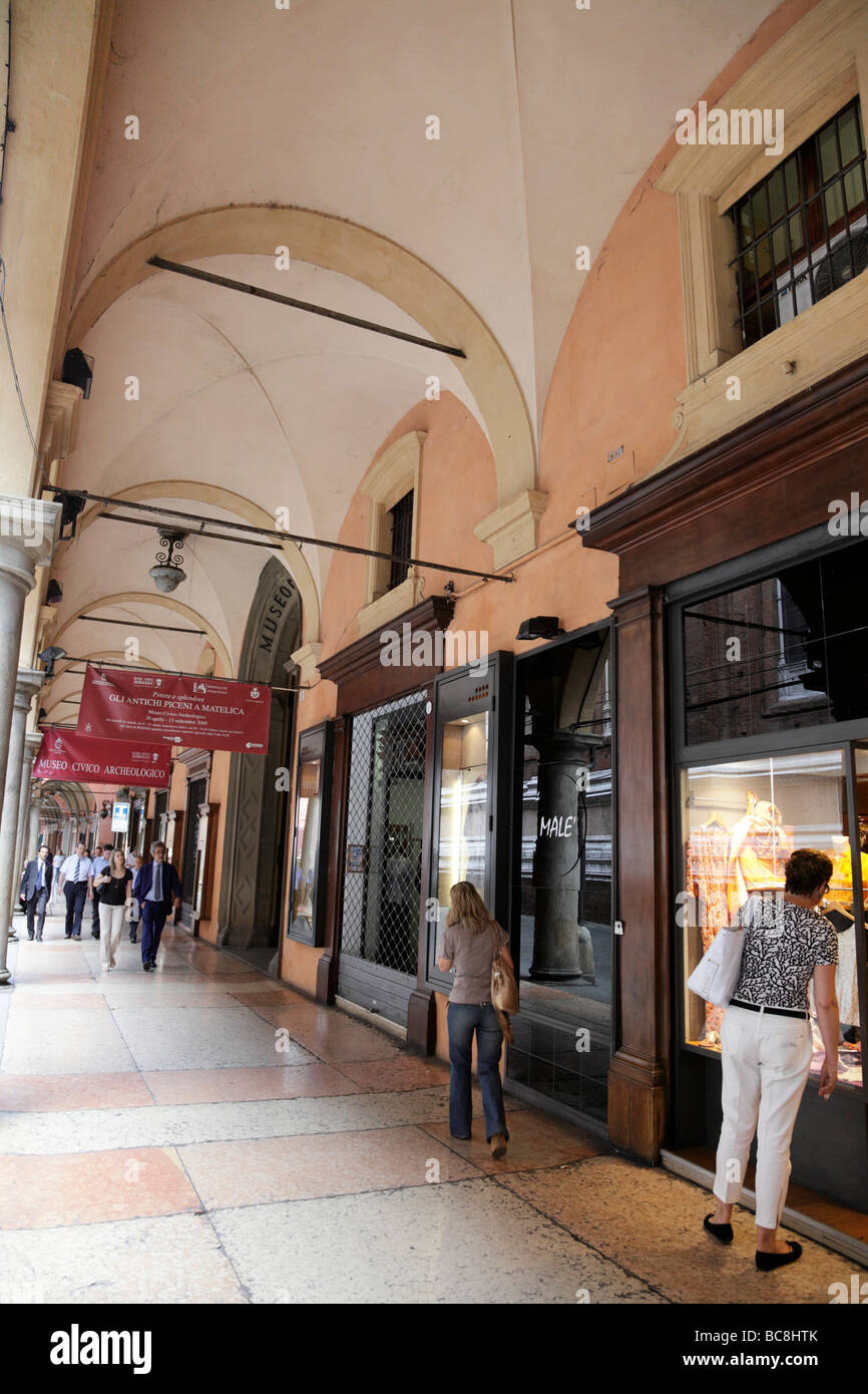 covered shopping arcade via deli archignnasio bologna italy Stock Photo
