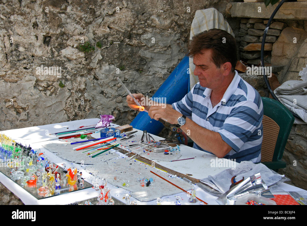 Glass Artist at Bellapais North Cyprus Stock Photo