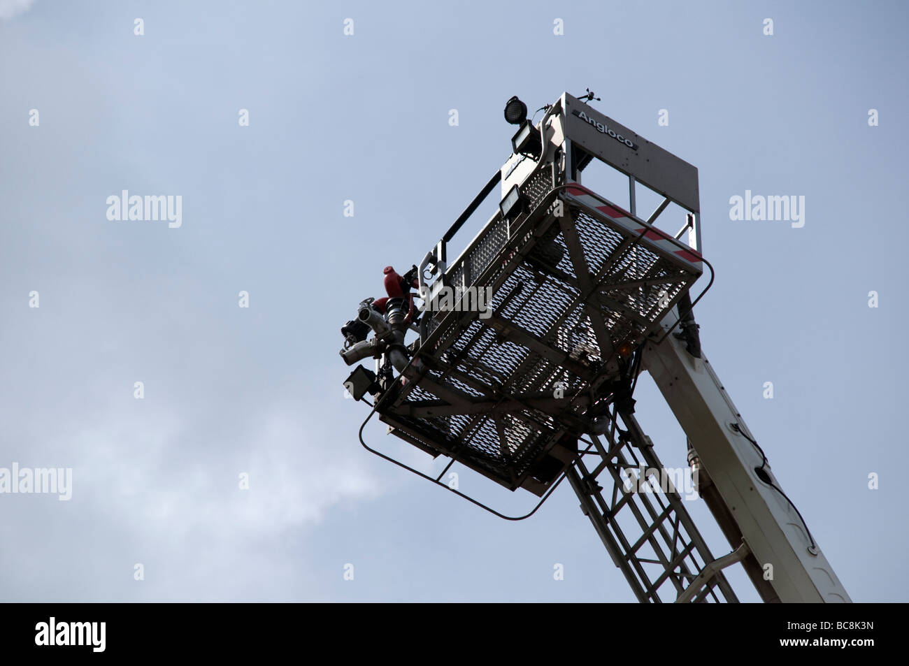 Firemans  hydraulic aerial platform on display in Derbyshire East Midlands England UK Stock Photo