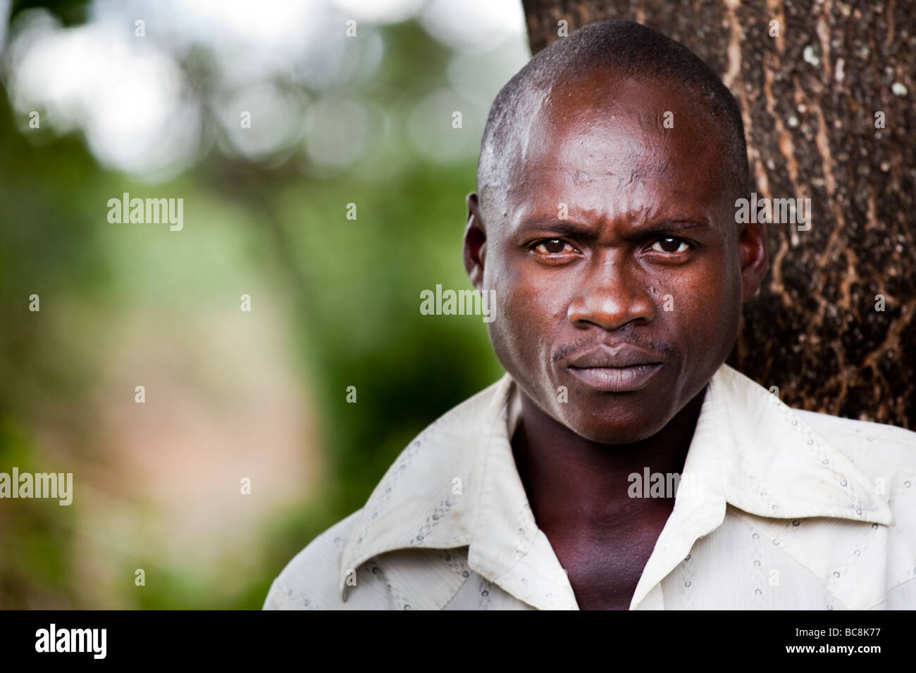 Portrait of an African man staring into the camera. Kikwe Village Arumeru District Arusha Tanzania Stock Photo