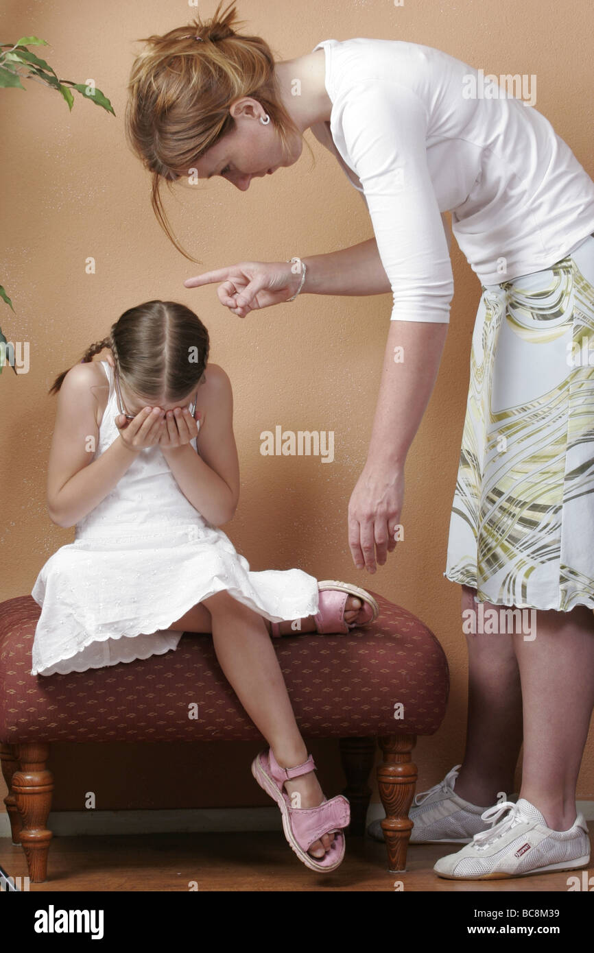 Stressed mother discipline frightened daughter  - SerieCVS417224 Stock Photo