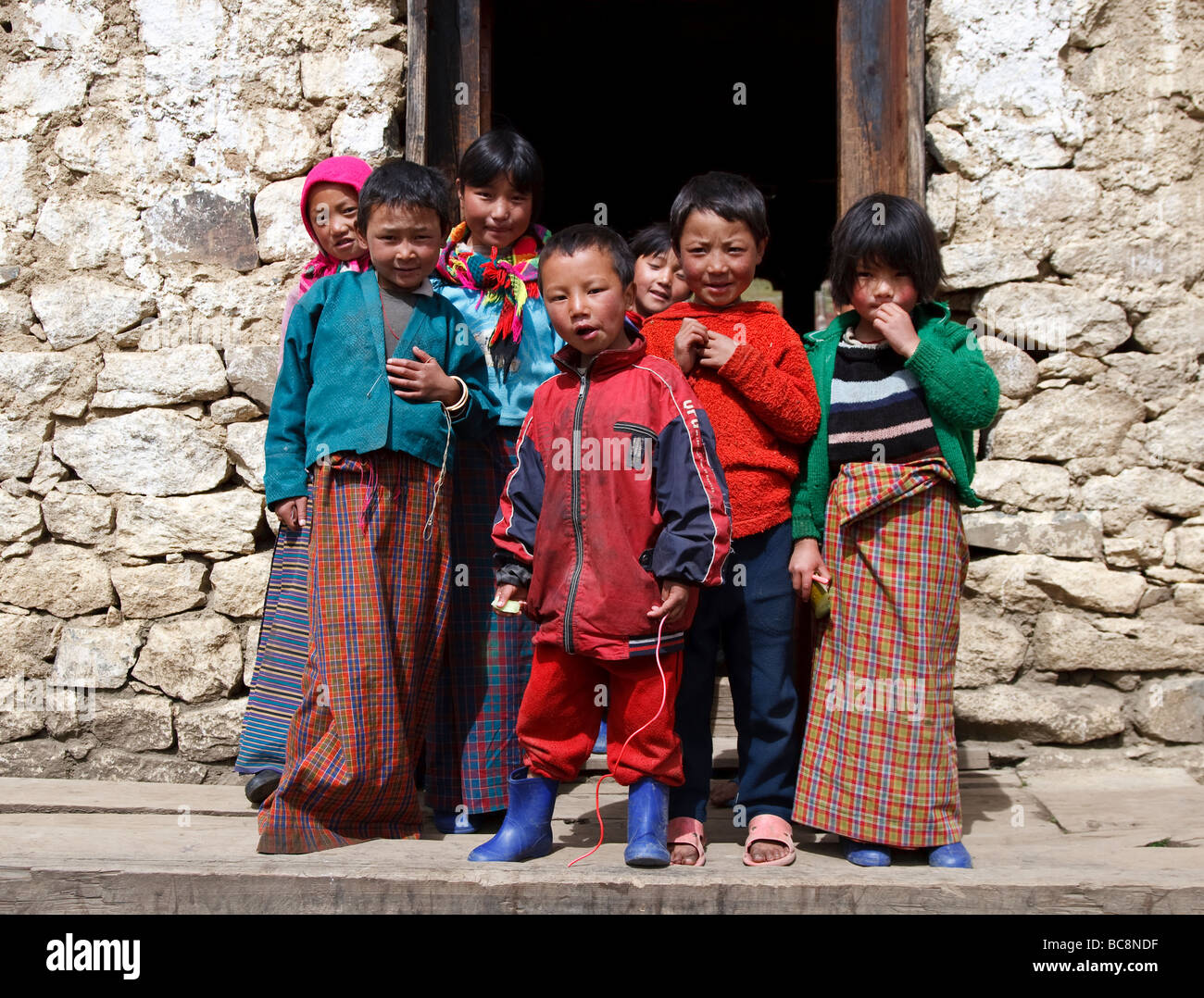 Shool childer in a small town in Bhutan Stock Photo