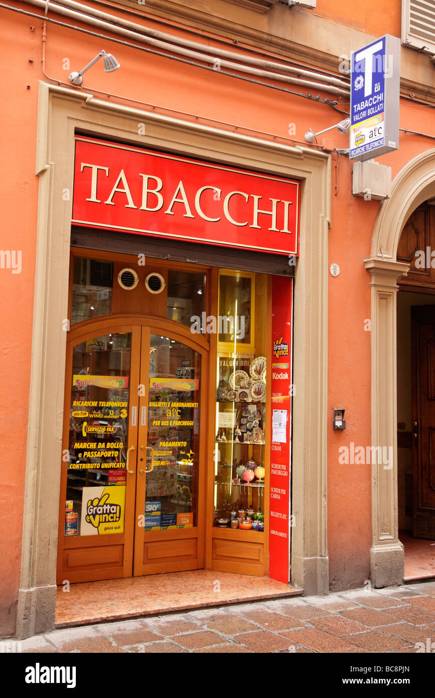 shop front of a tobacco or tabacchi on via clavature bologna italy Stock Photo