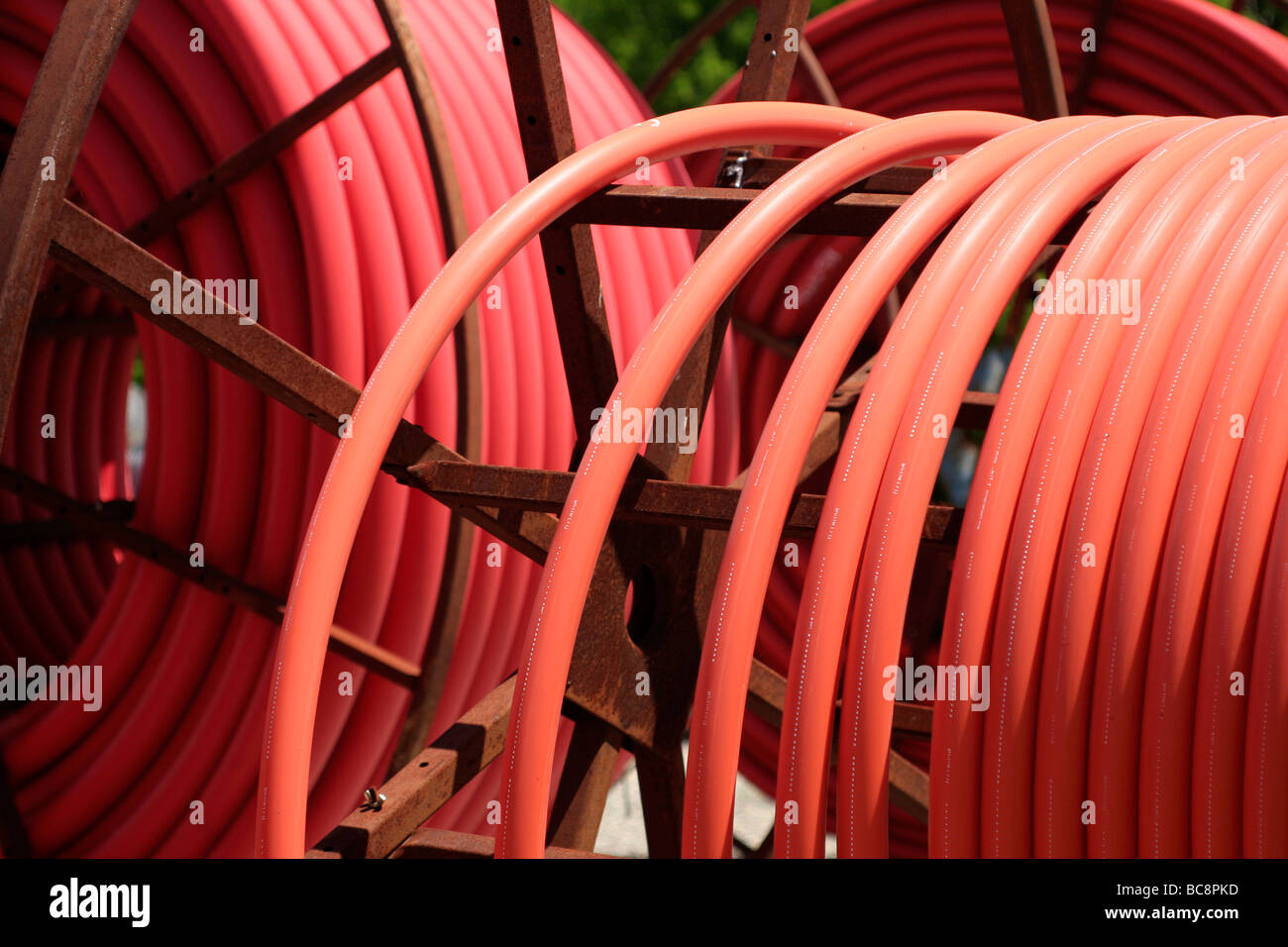 Plastic natural gas pipe on large spools Stock Photo Alamy