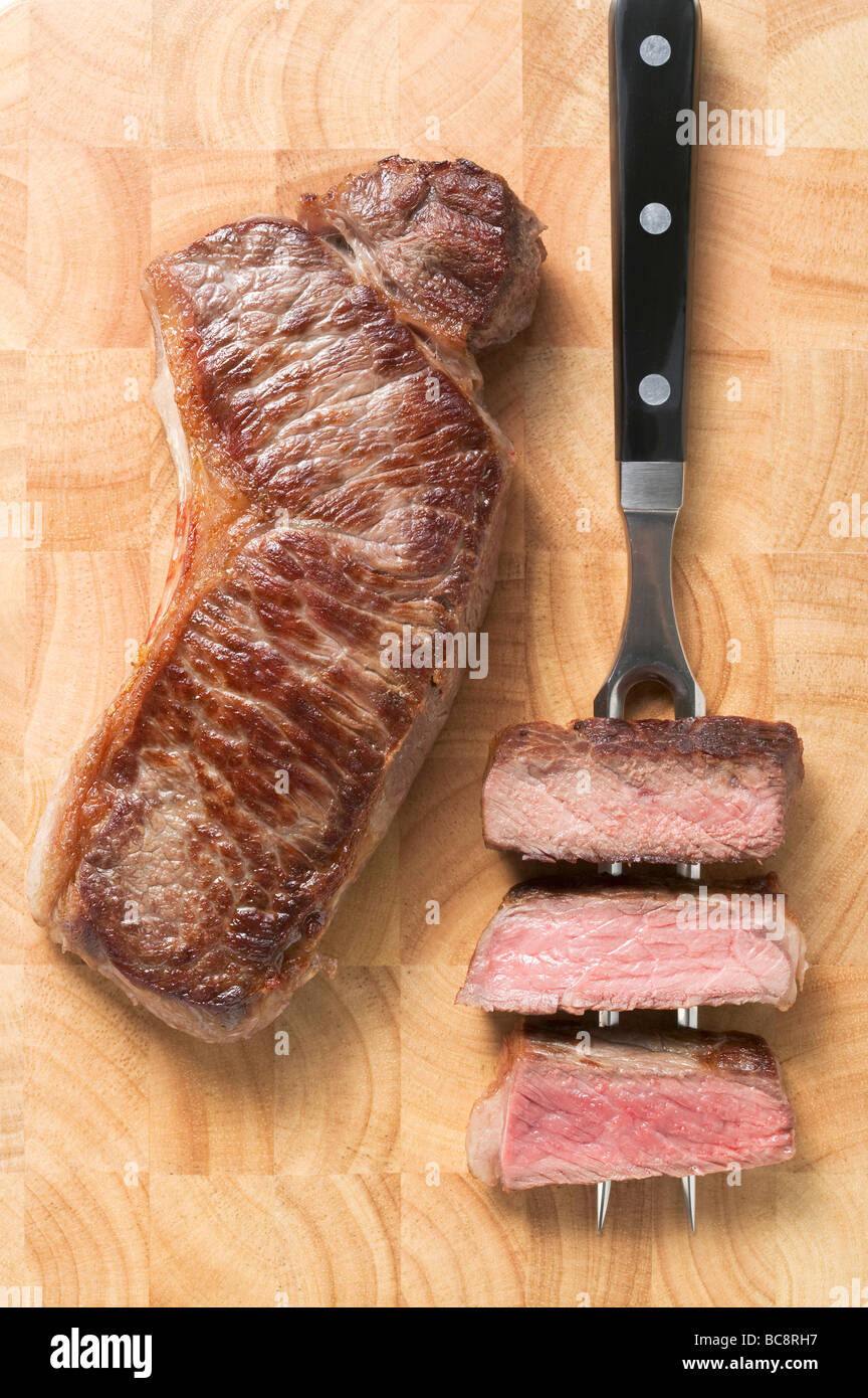 Rump steak cooked to different degrees (rare, medium, well