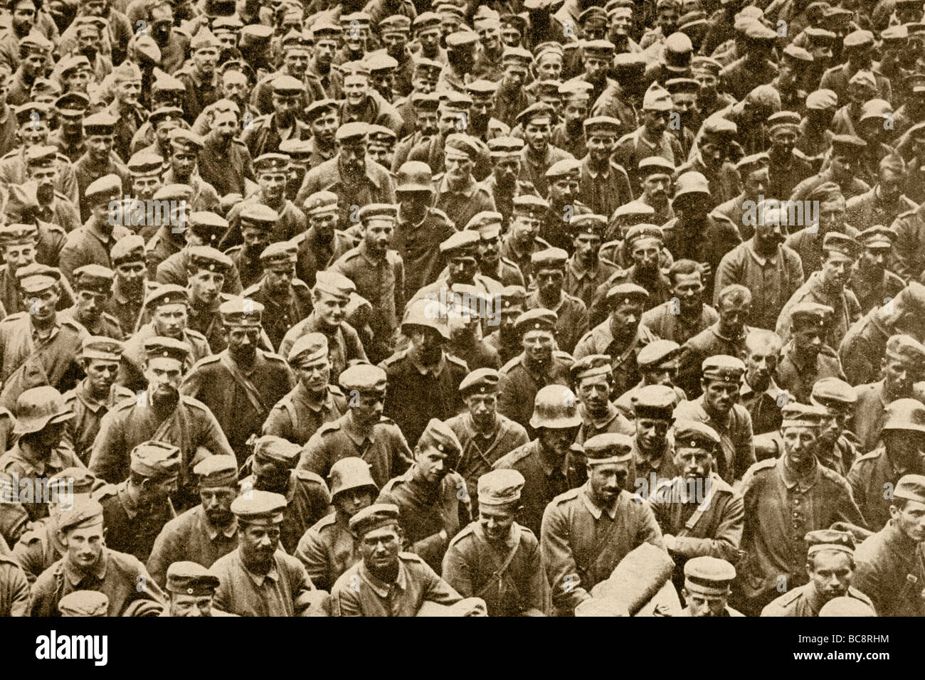 German prisoners of war taken by British troops at the beginning of the Second Battle of the Somme. Stock Photo