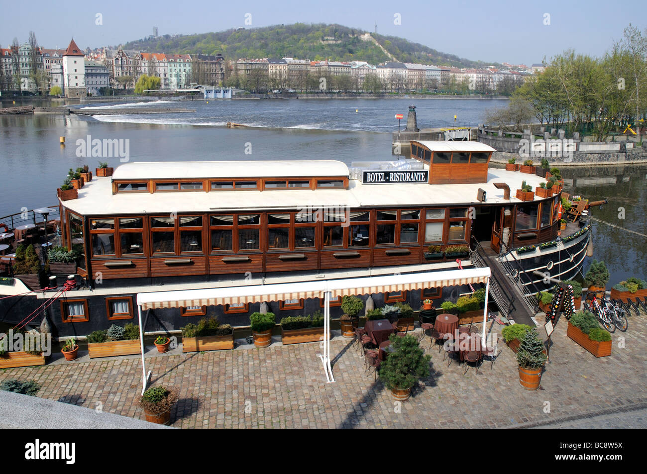 Boat restaurant on the River Vltava in Prague Capital of the Czech