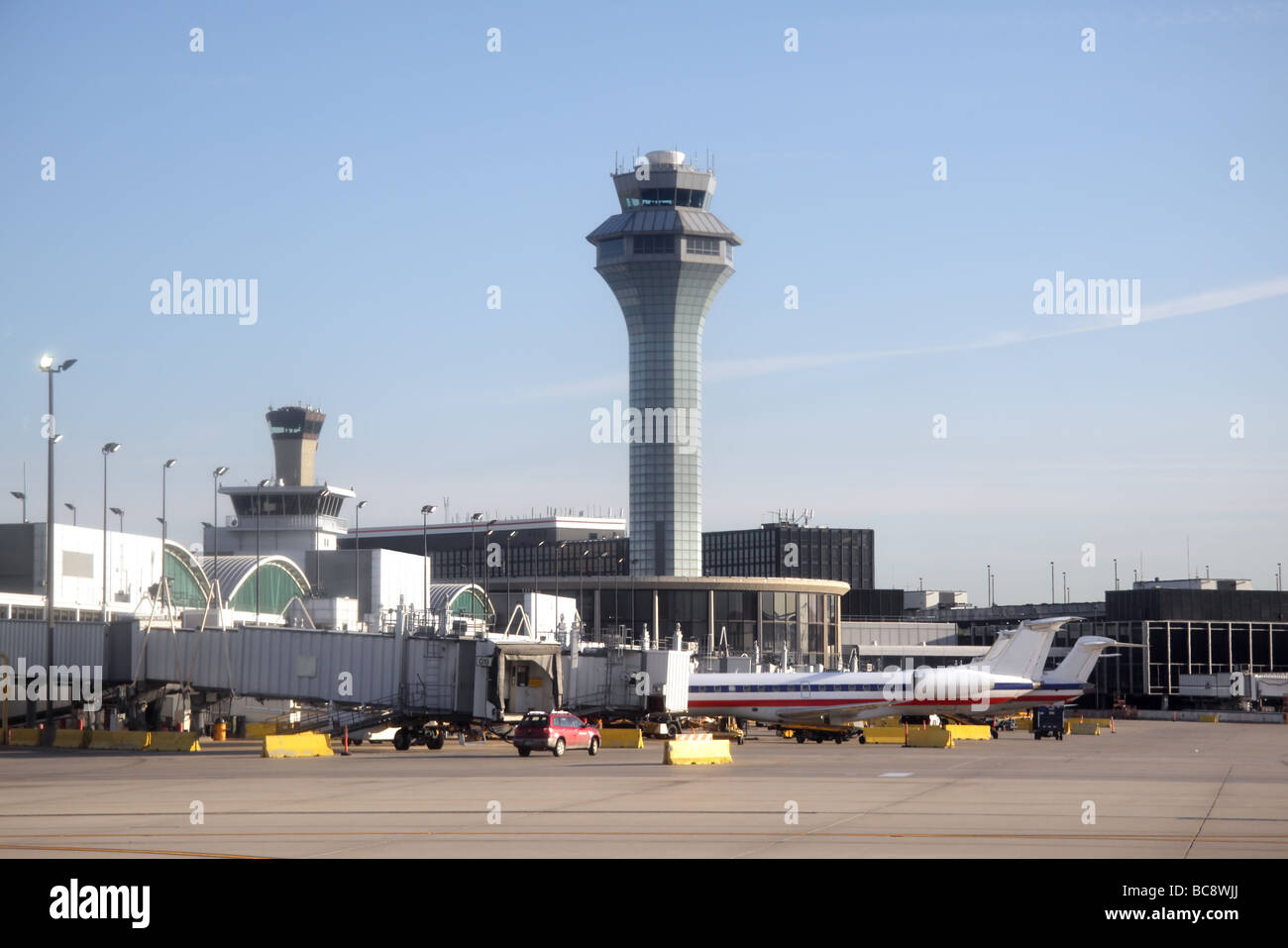 Chicago O Hare International Airport Terminal and Control Tower Stock Photo