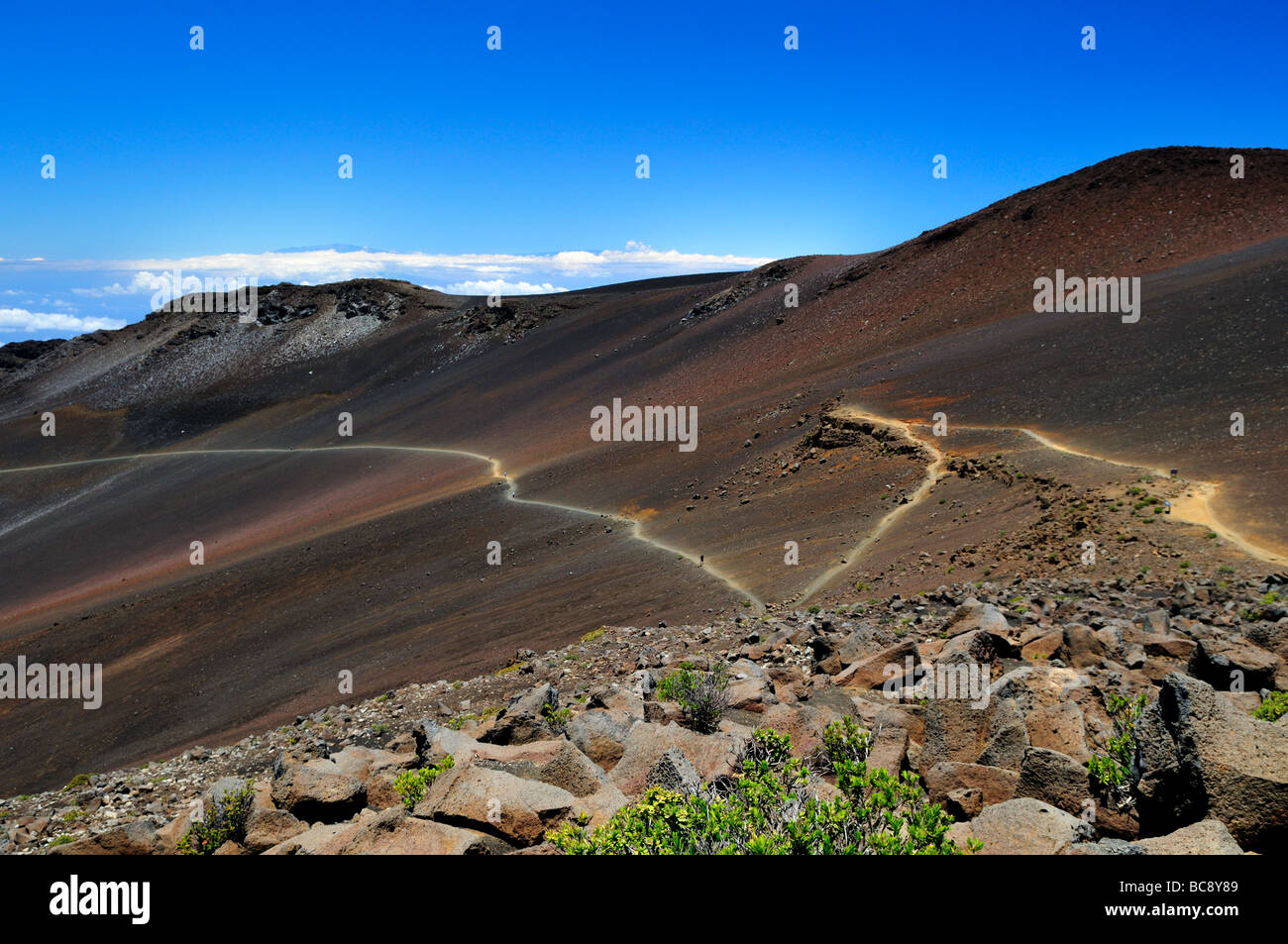 Hiking trails, Haleakala National Park, Maui, Hawaii, USA Stock Photo