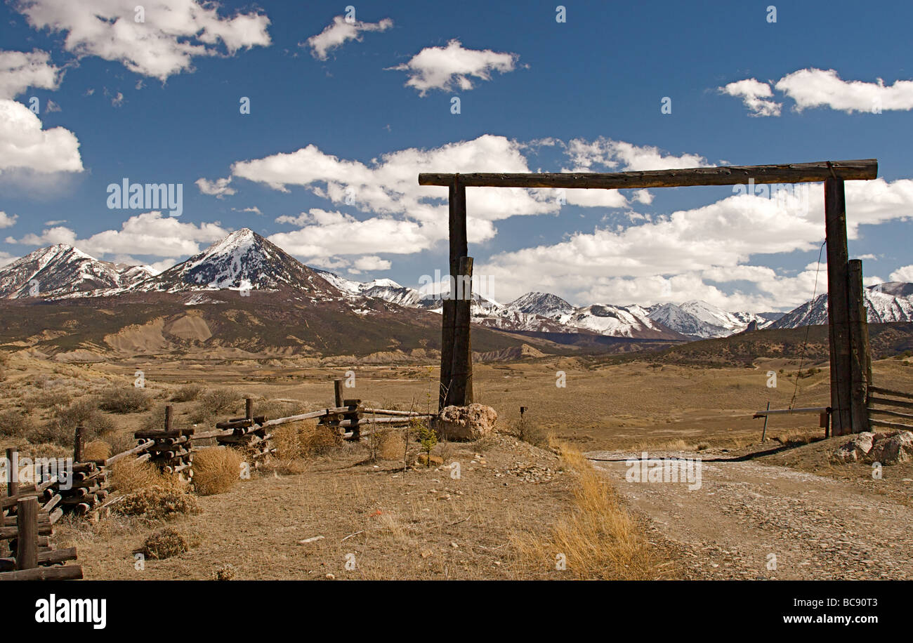 Western Colorado ranch land with wooden fences Stock Photo Alamy