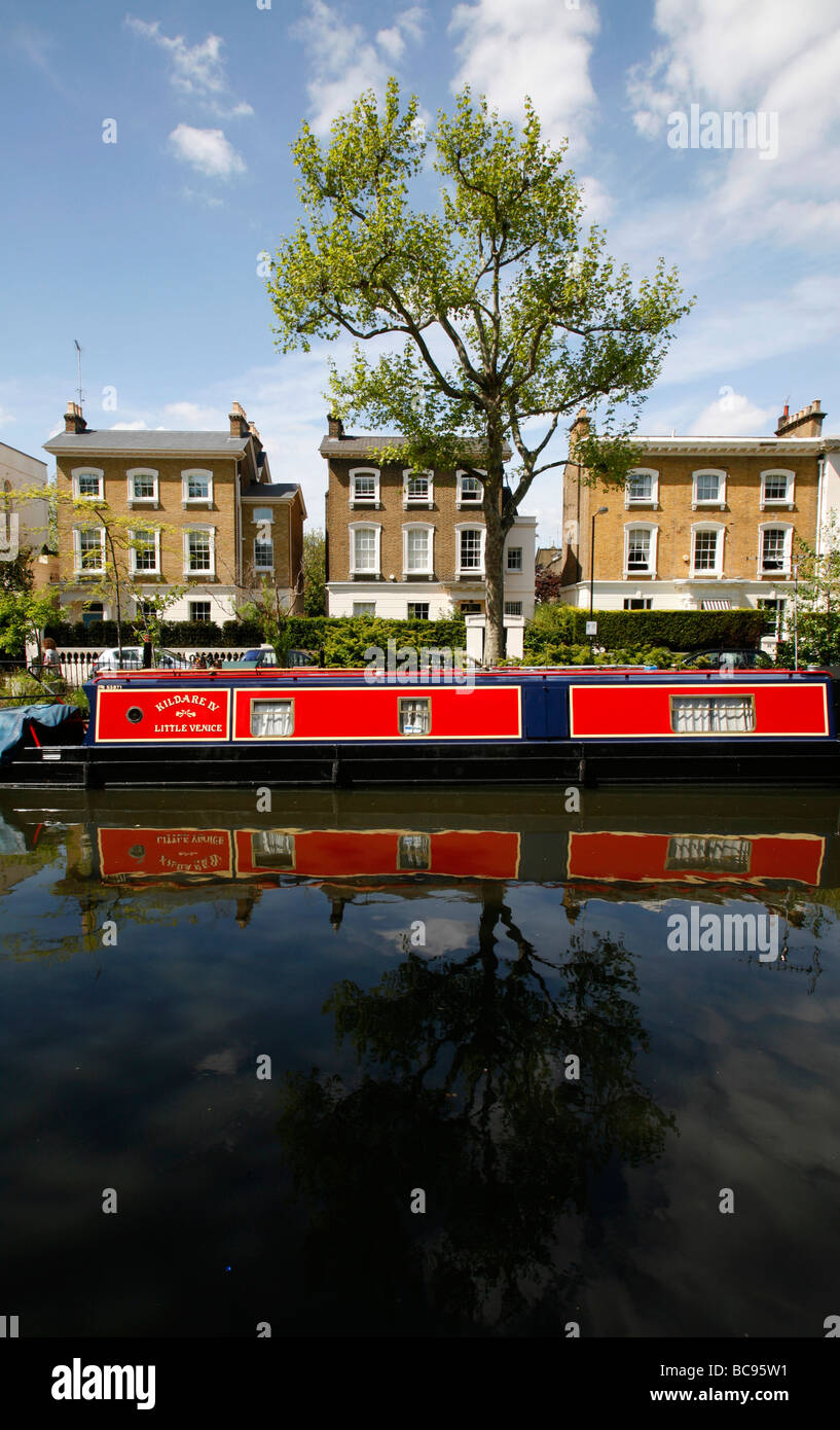 Canal boat moored on Regent's Canal beside Bloomfield Road, Maida Vale, London, UK Stock Photo