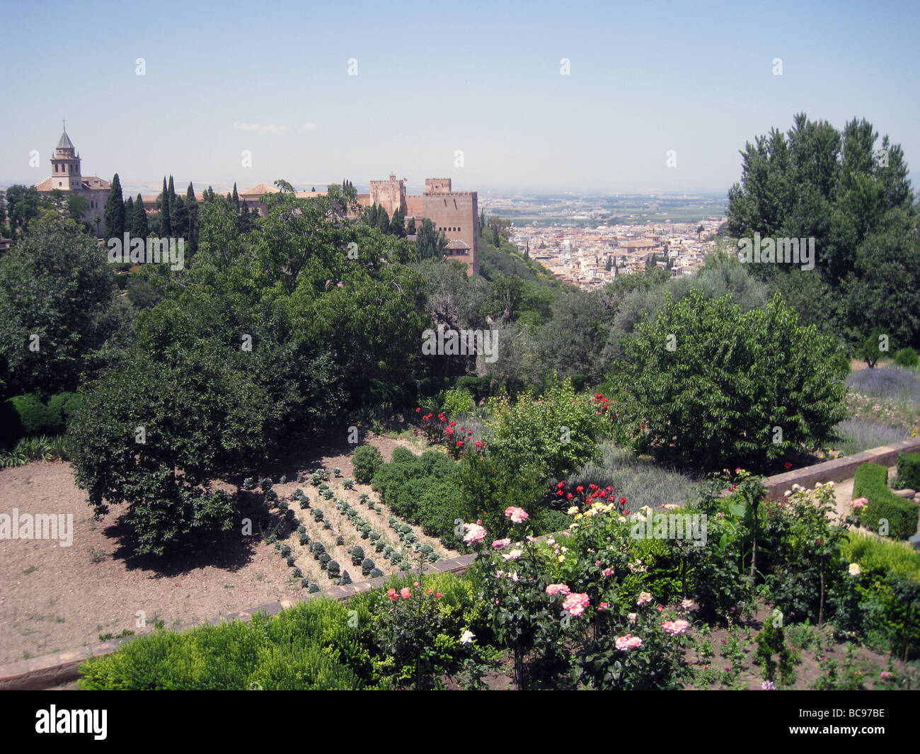 SPAIN - Alhambra Palace, Granada - view from the upper palace over city of Granada Stock Photo