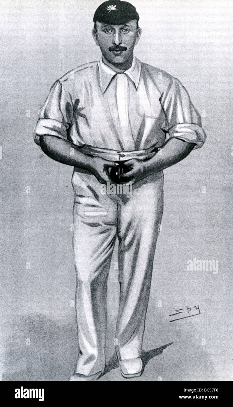 GEORGE HERBERT HIRST  - Cartoon of the English Test cricketer (1871 - 1954) Stock Photo