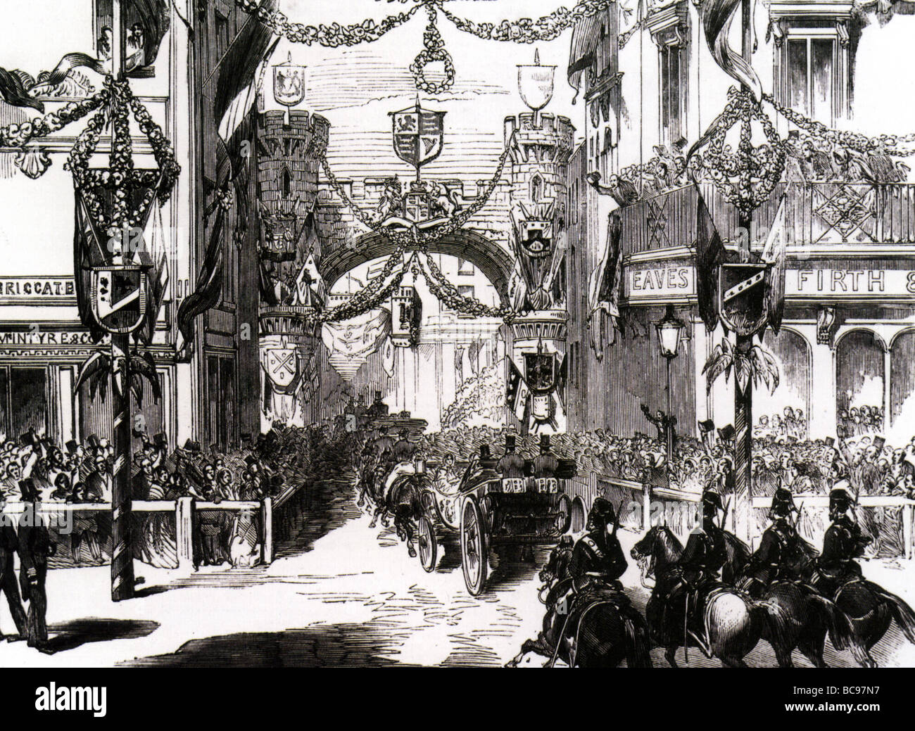 QUEEN VICTORIA and Prince Albert visit Leeds in 1858 to open the new town hall Stock Photo