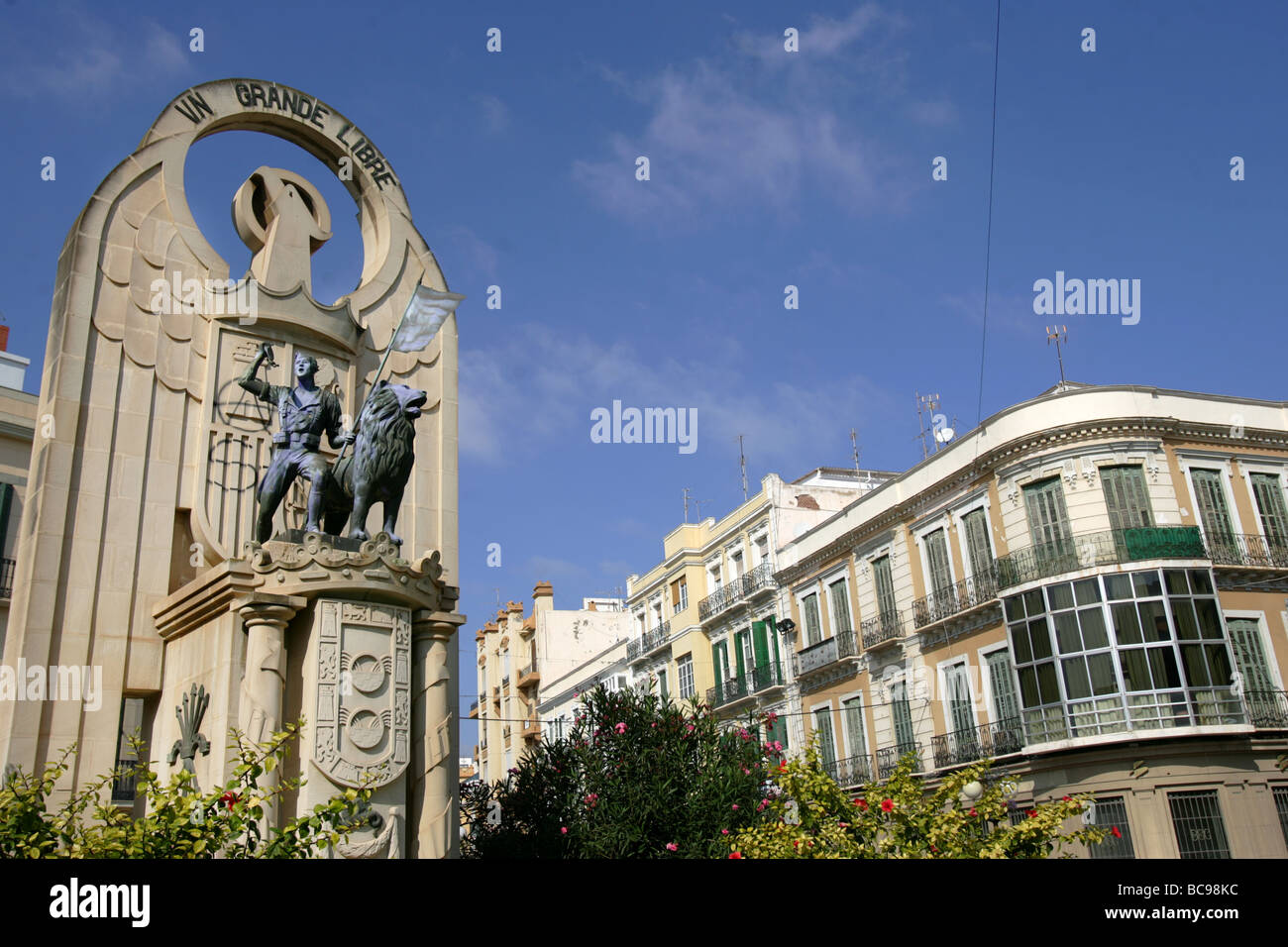 A fascist monument is seen on the center of Melilla Spain Stock Photo