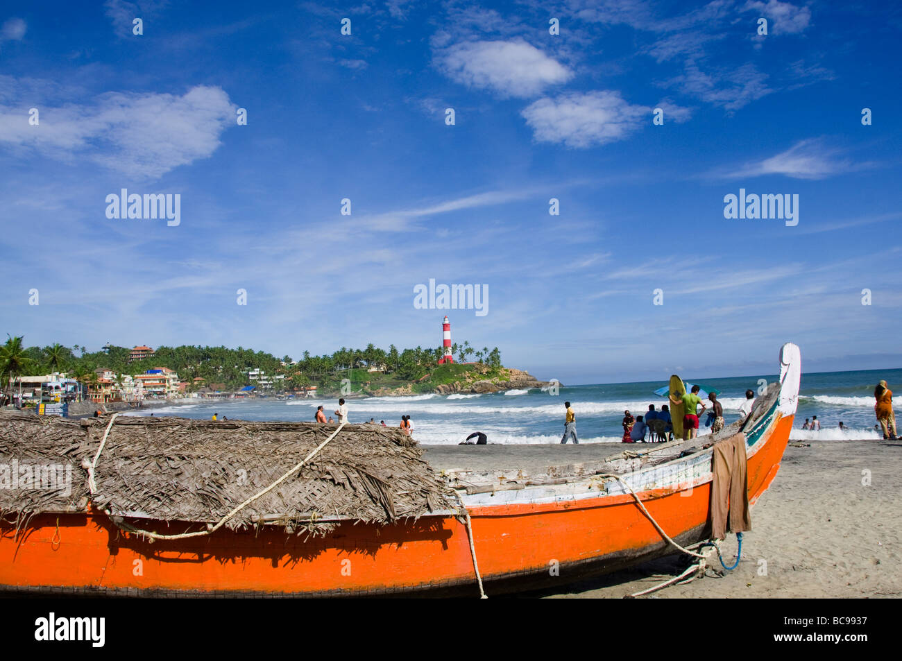 Kovalam beach view with light house as background, India Stock Photo