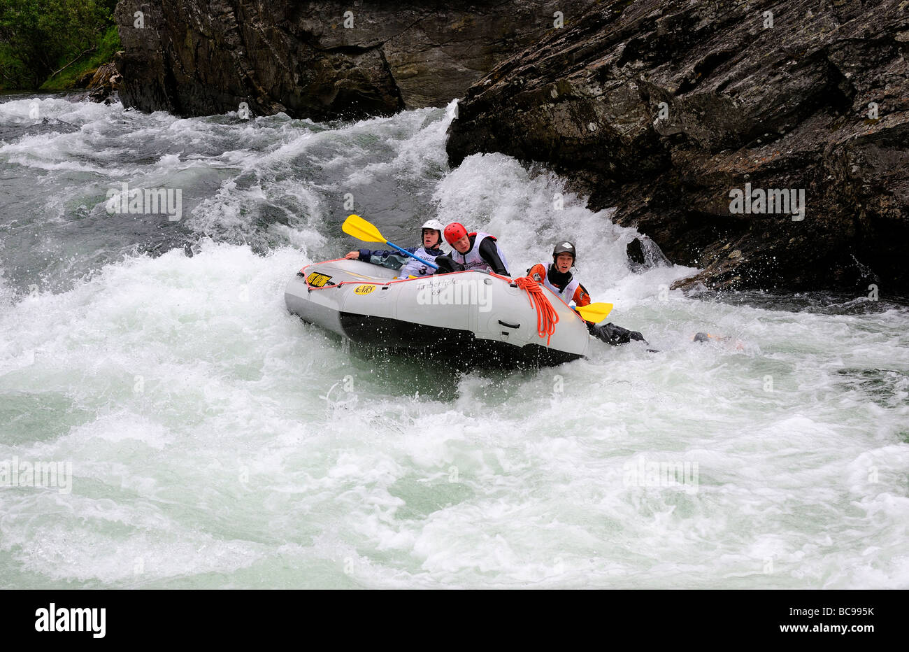 Rafting competition in white water river at Voss Norway Stock Photo