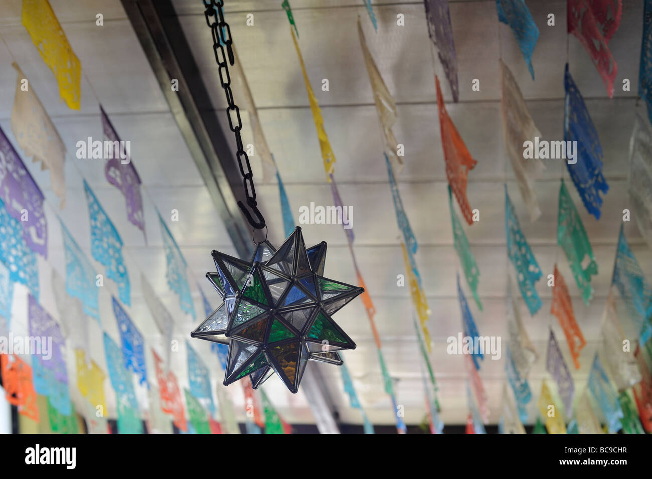 Mexican Light Shade And Tissue Doilies On A Tlaquepaque Ceiling