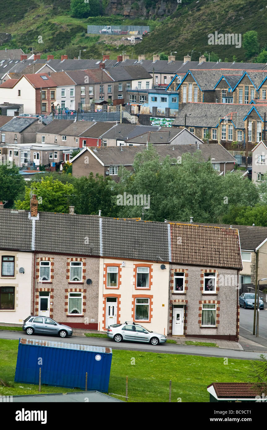 Rows of traditional welsh terraced houses Penygraig Rhondda Cynon Taf