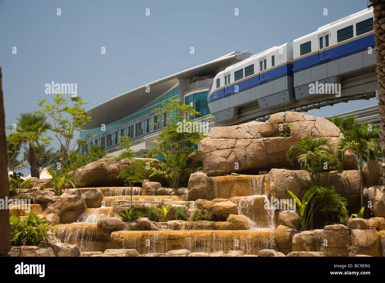 Dubai Palm Jumeirah Monorail Train and Track UAE Stock Photo