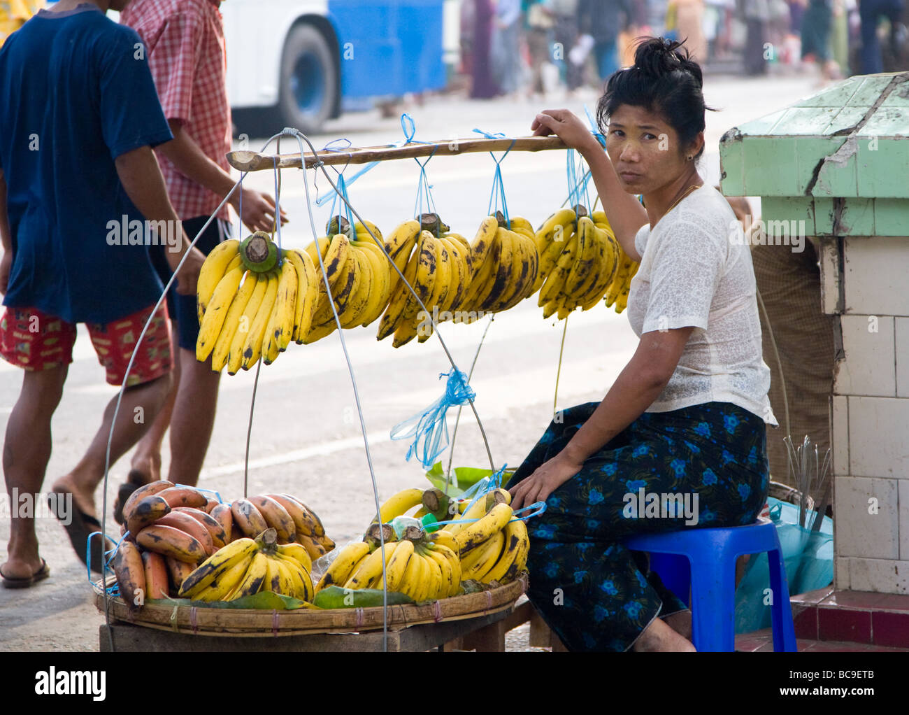 Woman Selling Bananas In The Streets Of Yangon, Myanmar Stock Photo - Alamy