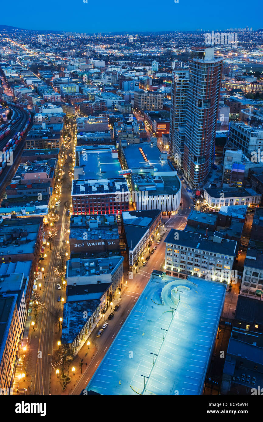 aerial view Water Street in downtown Gastown at night Vancouver British Columbia Canada Stock Photo